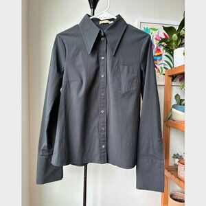 Michael Kors Collections Black Cotton Poplin Button Up Shirt - Size 8